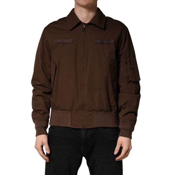 Dolce & Gabbana Brown Cotton Stretch Full Zip Bomber Men's Jacket